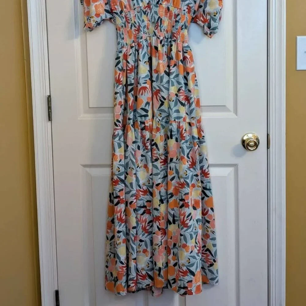 Not Available Entro Floral Maxi Dress Small Boho Ruched Waist Elastic - Picture 2 of 9
